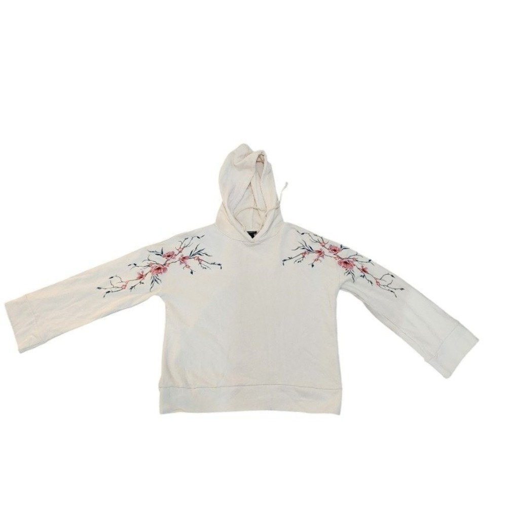 Rue21 Cream Floral Embroidered Sleeve Cotton Pullover Hoodie Size M Boho